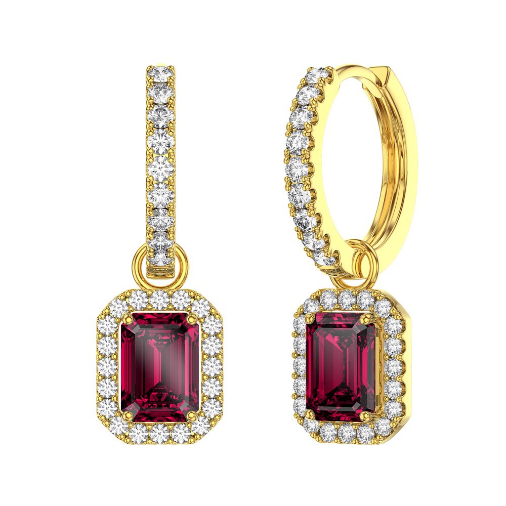 Princess 2ct  Ruby Emerald Cut Halo 18ct Gold Vermeil Interchangeable Earring Drops #5