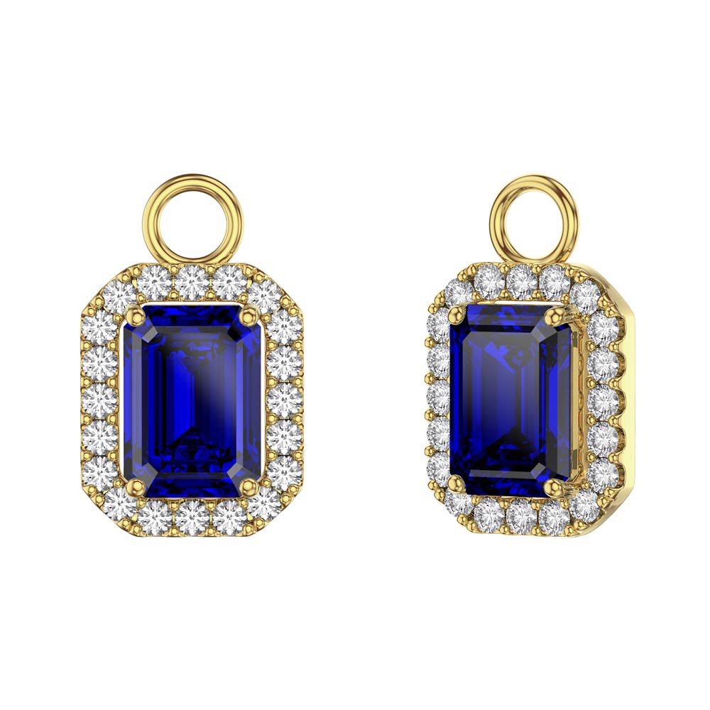 Princess 2ct Sapphire Emerald Cut Halo 18ct Gold Vermeil Interchangeable Earring Drops