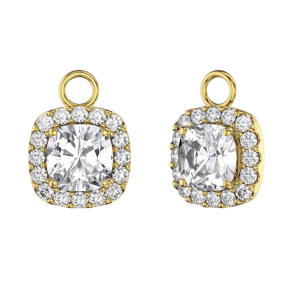 Princess 2ct  White Sapphire Cushion Cut Halo 18ct Gold Vermeil Interchangeable Earring Drops