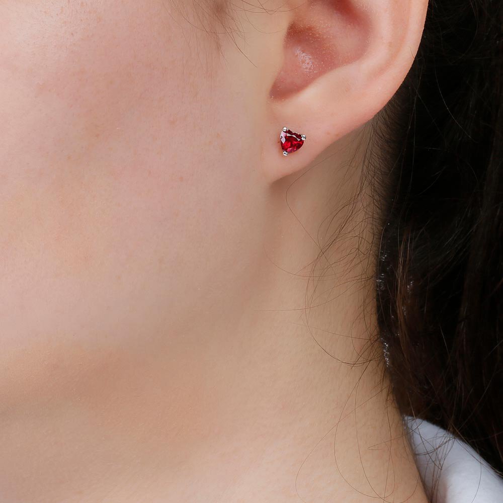 Charisma 1ct Ruby Heart Platinum Plated Silver Stud Earrings #2