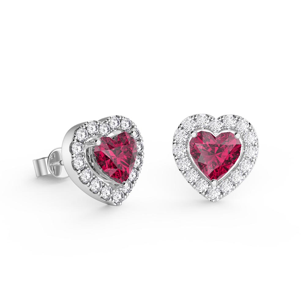 Charisma Heart Garnet and White Sapphire Platinum Plated Silver Stud Earrings Halo Jacket Set #2