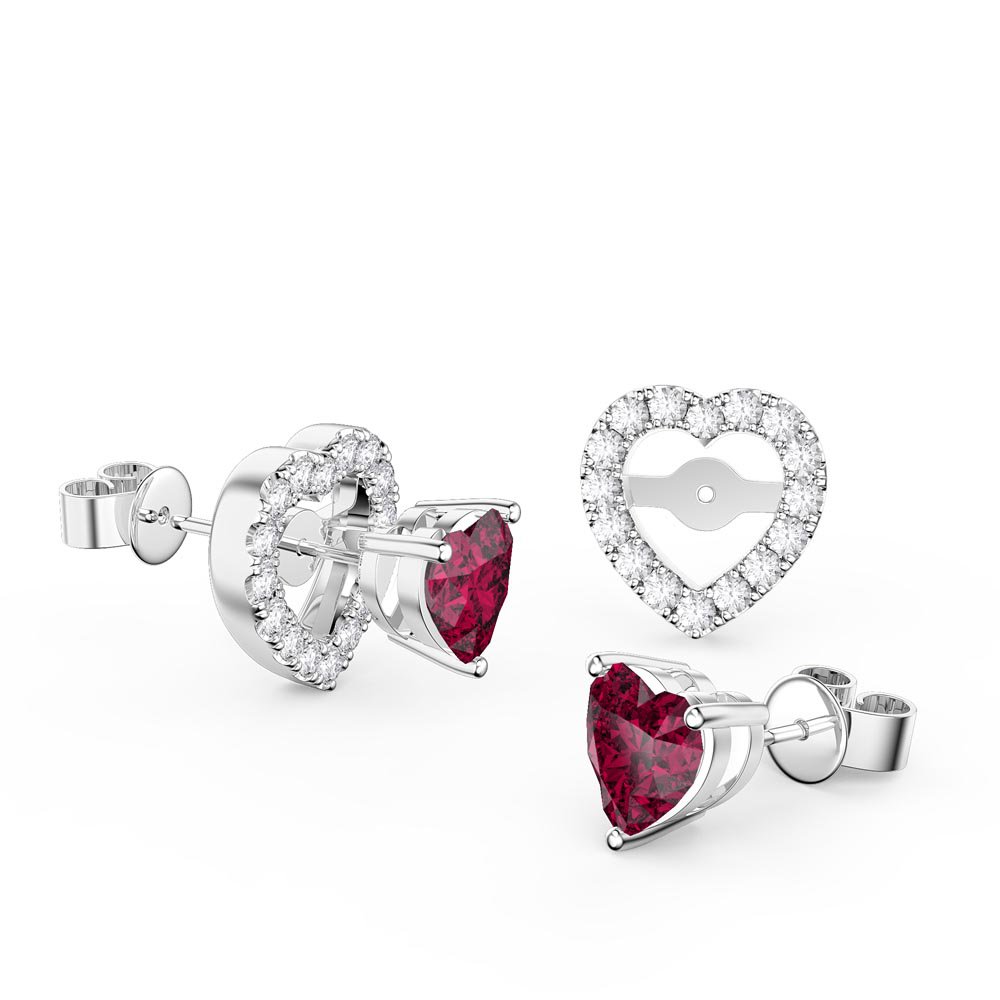 Charisma Heart Garnet and White Sapphire Platinum Plated Silver Stud Earrings Halo Jacket Set