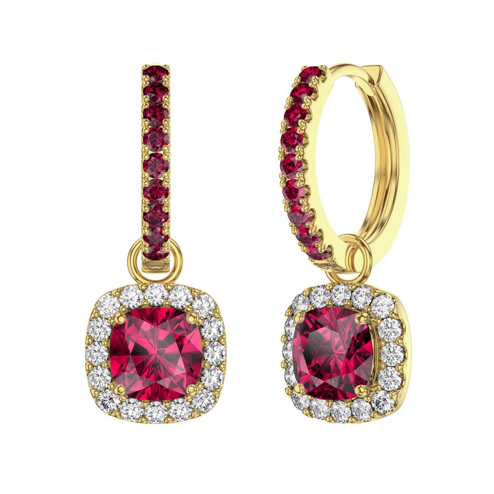 Princess 2ct  Ruby Cushion Cut Halo 18ct Gold Vermeil Interchangeable Earring Drops #6