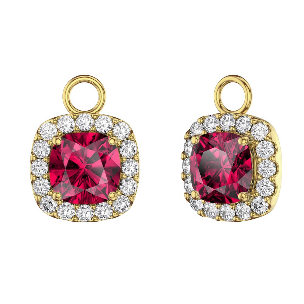Princess 2ct  Ruby Cushion Cut Halo 18ct Gold Vermeil Interchangeable Earring Drops