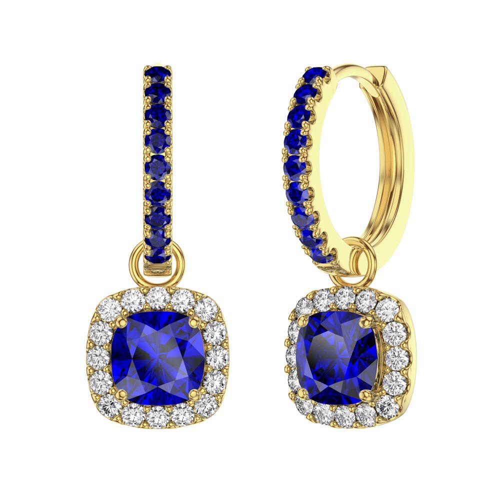 Princess 2ct Sapphire Cushion Cut Halo 18ct Gold Vermeil Interchangeable Earring Drops #6