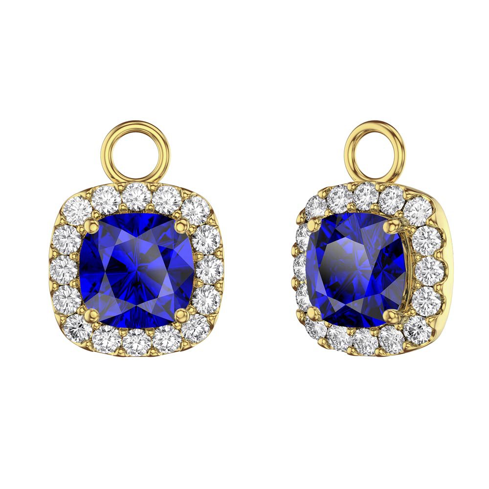 Princess 2ct Sapphire Cushion Cut Halo 18ct Gold Vermeil Interchangeable Earring Drops