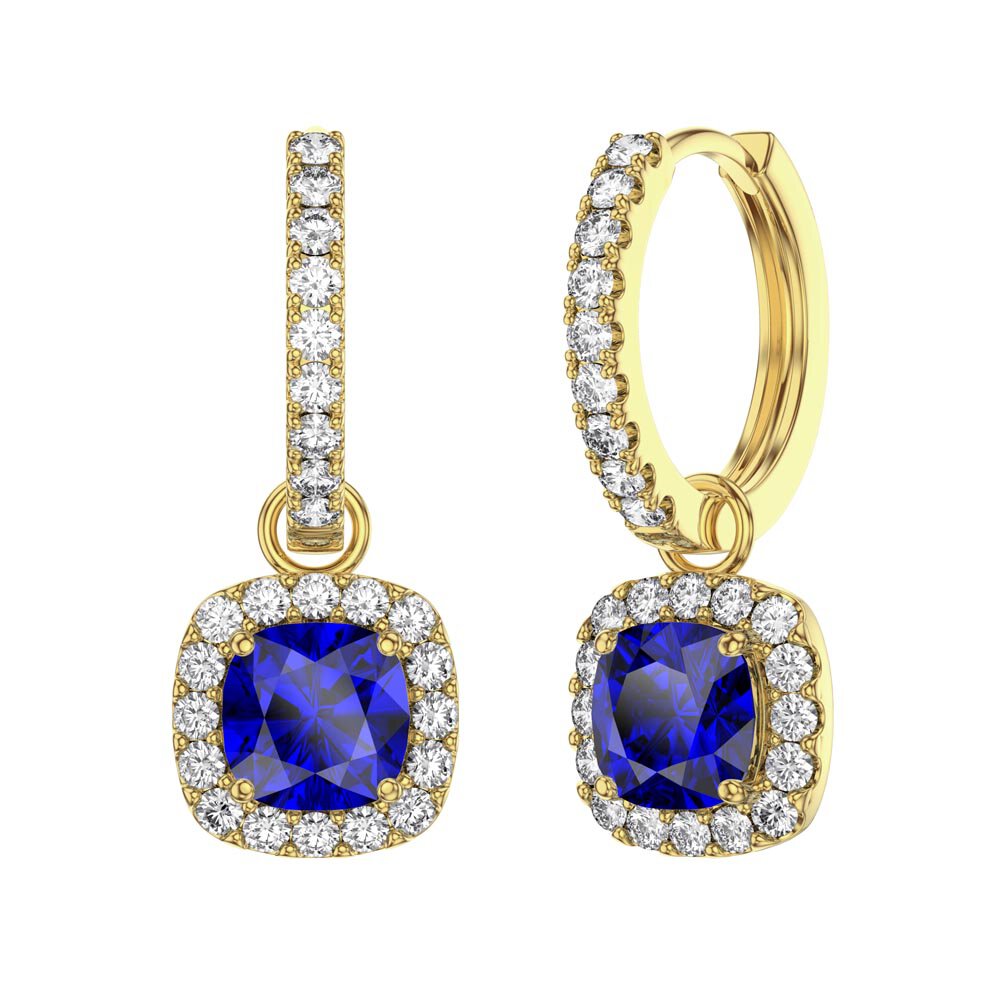 Princess 2ct Sapphire Cushion Cut Halo 18ct Gold Vermeil Interchangeable Earring Drops #5