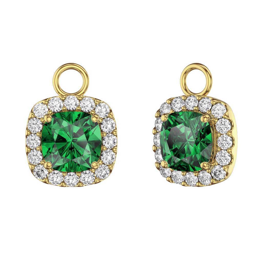 Princess 2ct Emerald Cushion Cut Halo 18ct Gold plated Silver Interchangeable Earring Drops