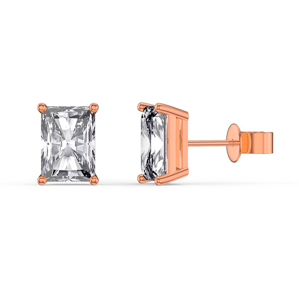 Princess 2ct Emerald Cut White Sapphire 18ct Rose Gold Vermeil Princess Stud Earrings