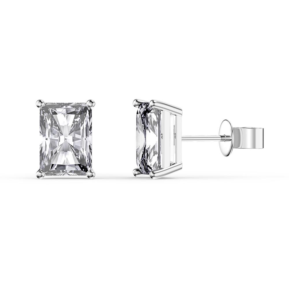 Princess 2ct Emerald Cut White Sapphire Platinum Plated Silver Princess Stud Earrings
