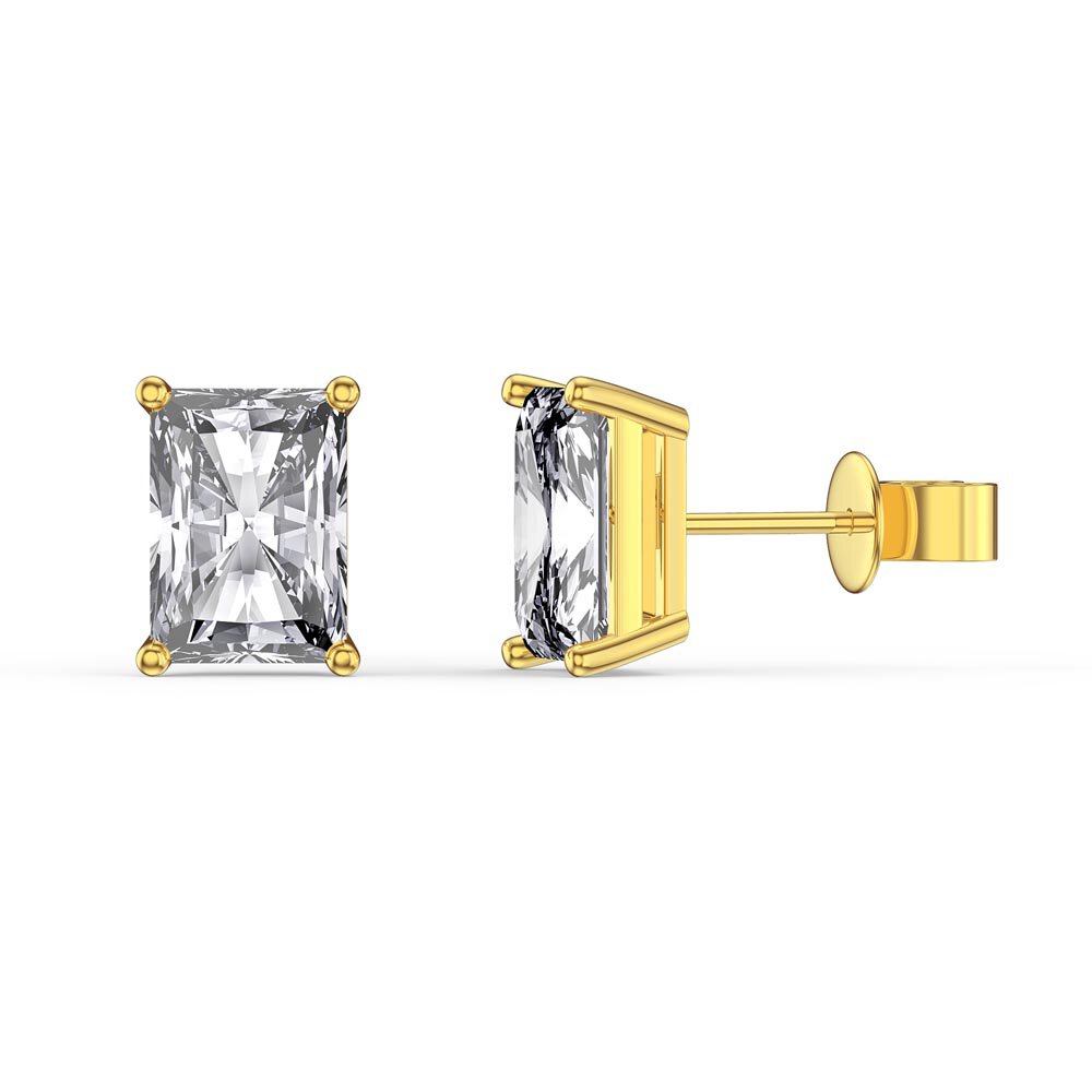Princess 2ct Emerald Cut White Sapphire 18ct Gold Vermeil Princess Stud Earrings