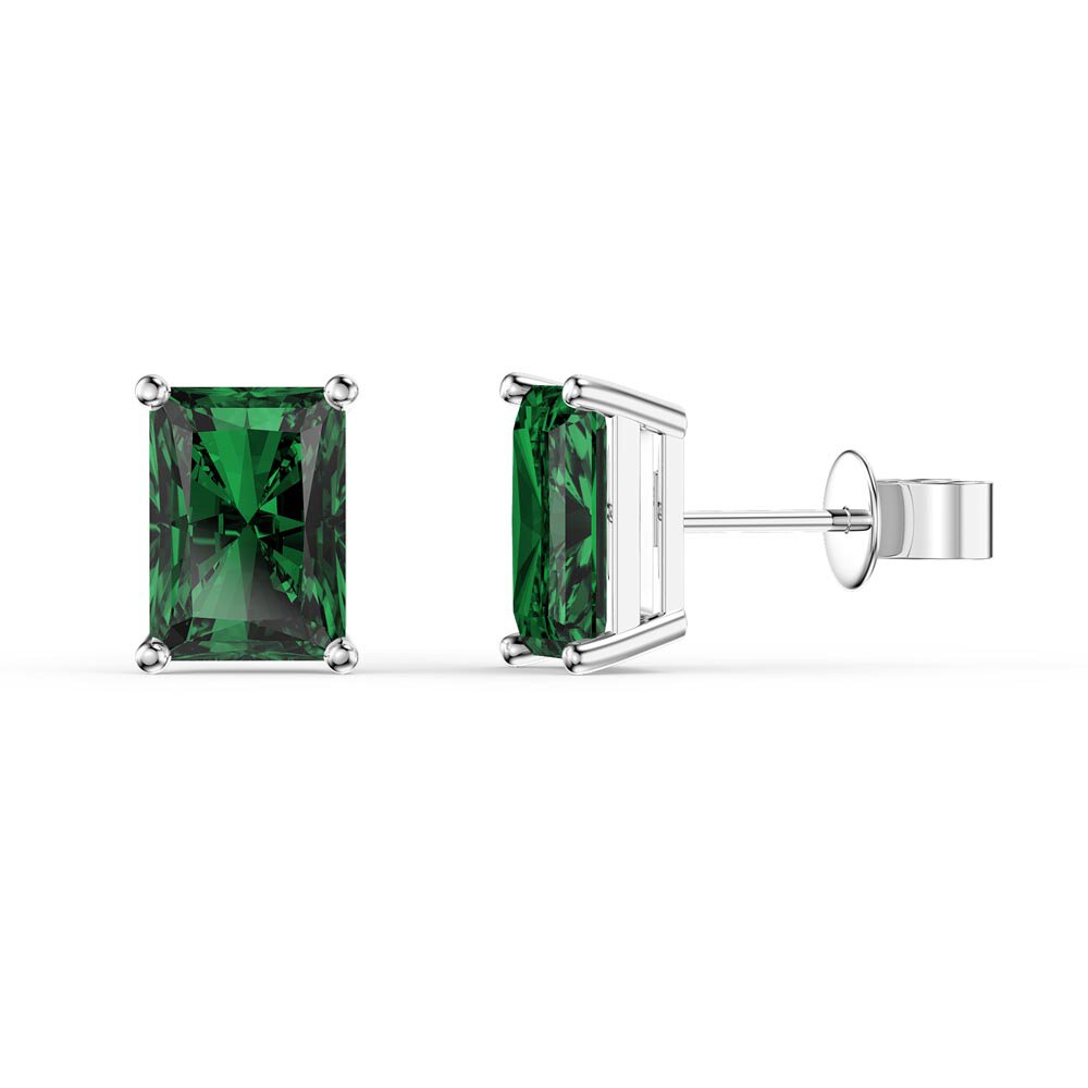 Princess 2ct Emerald Cut Emerald 18ct White Gold Stud Earrings