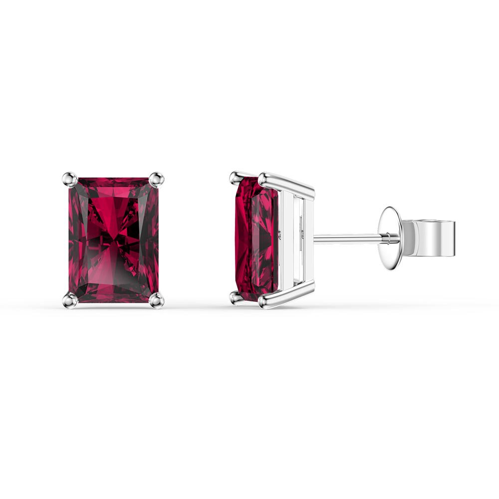 Princess 2ct Emerald Cut Ruby 18ct White Gold Stud Earrings