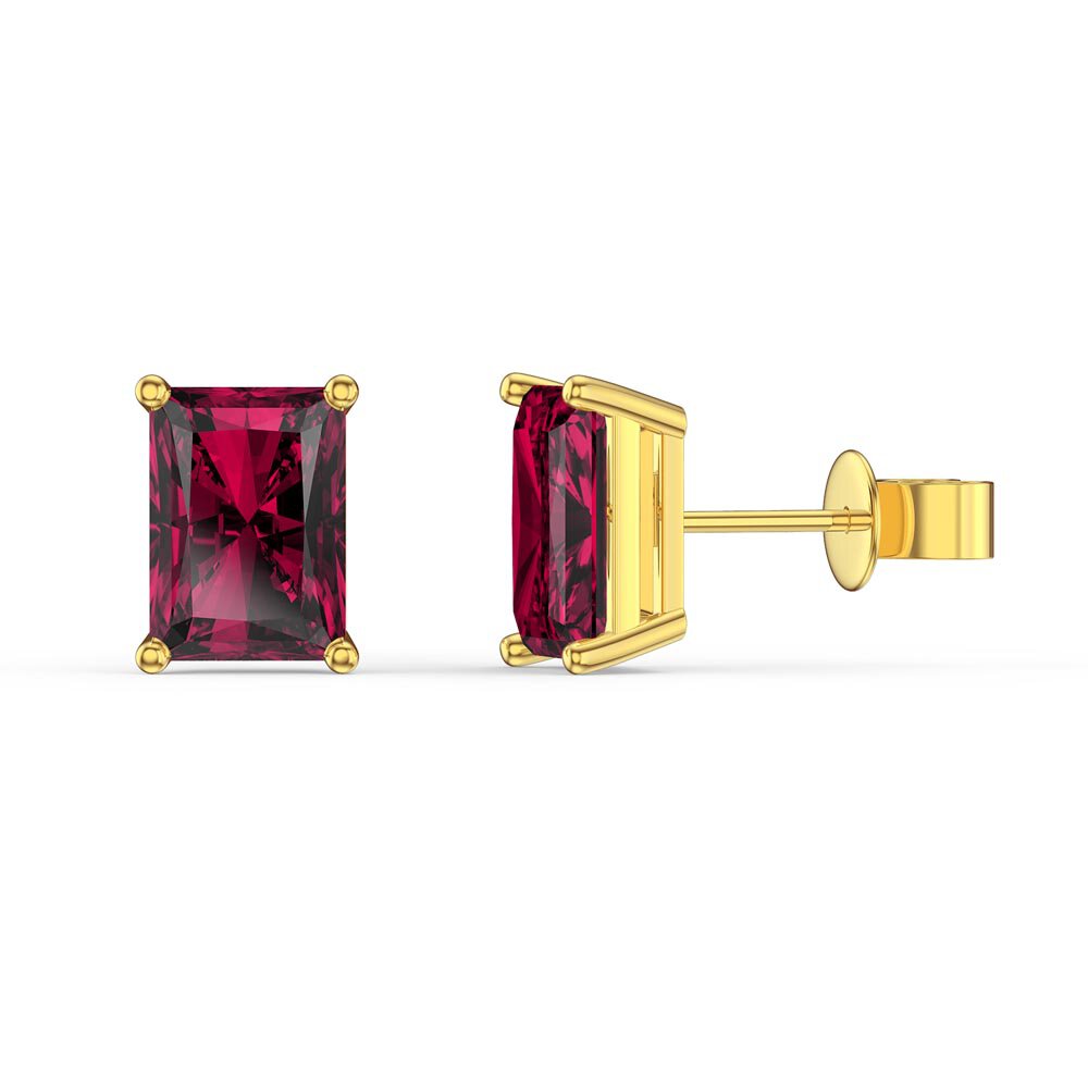 Princess 2ct Emerald Cut Ruby 18ct Gold Vermeil Stud Earrings