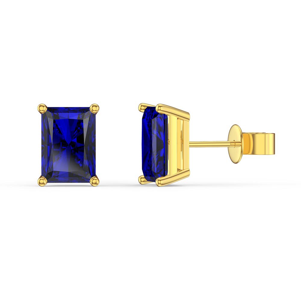 Princess 2ct Emerald Cut Sapphire 18ct Gold Vermeil Stud Earrings