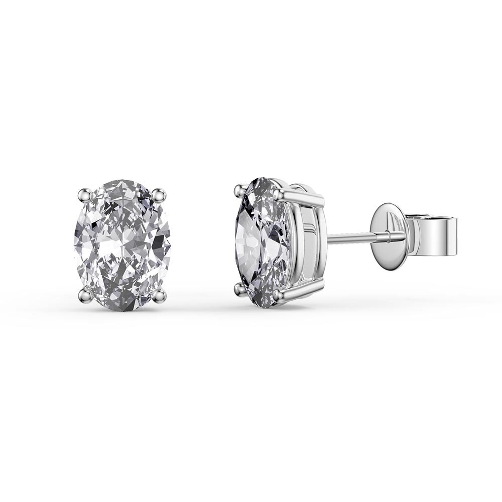 Eternity 2.0ct Oval White Sapphire Platinum Plated Silver Stud Earrings