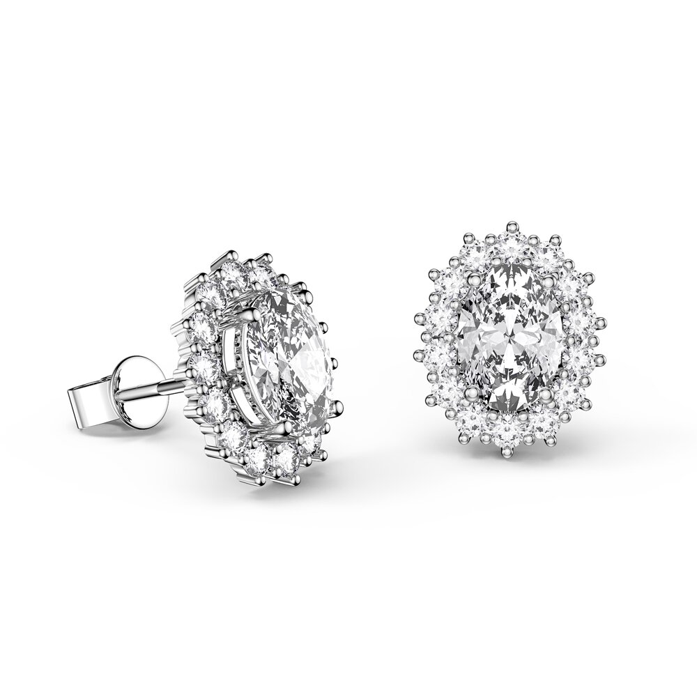 Eternity Oval White Sapphire Platinum Plated Silver Stud Earrings Halo Jacket Set #2