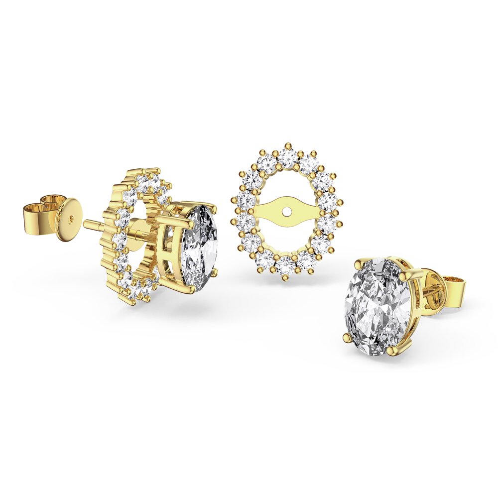 Eternity Oval White Sapphire 18ct Gold Vermeil Stud Earrings Halo Jacket Set