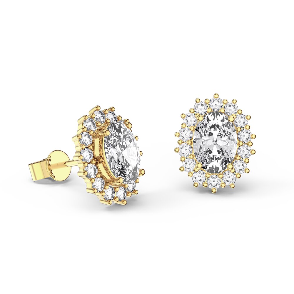Eternity Oval White Sapphire 18ct Gold Vermeil Stud Earrings Halo Jacket Set #2