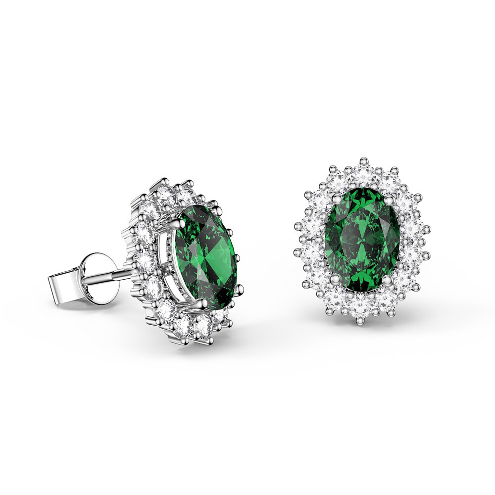 Eternity Oval Emerald Platinum Plated Silver Stud Earrings Halo Jacket Set #2