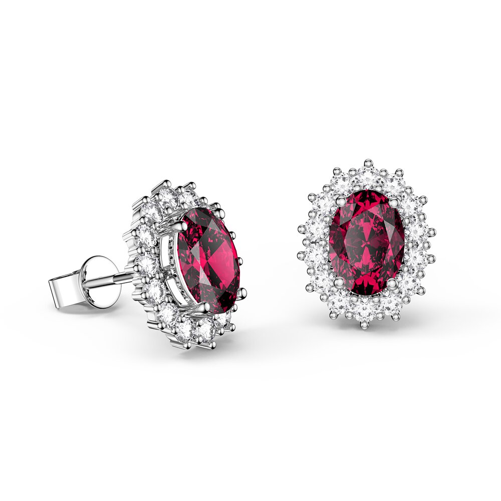 Eternity Oval Ruby Platinum Plated Silver Stud Earrings Halo Jacket Set #2