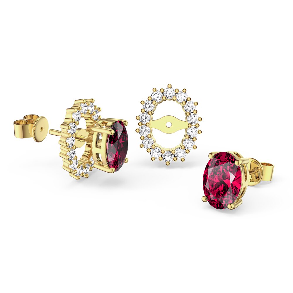 Eternity Oval Ruby 18ct Gold Vermeil Stud Earrings Halo Jacket Set