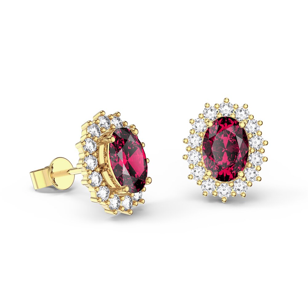Eternity Oval Ruby 18ct Gold Vermeil Stud Earrings Halo Jacket Set #2
