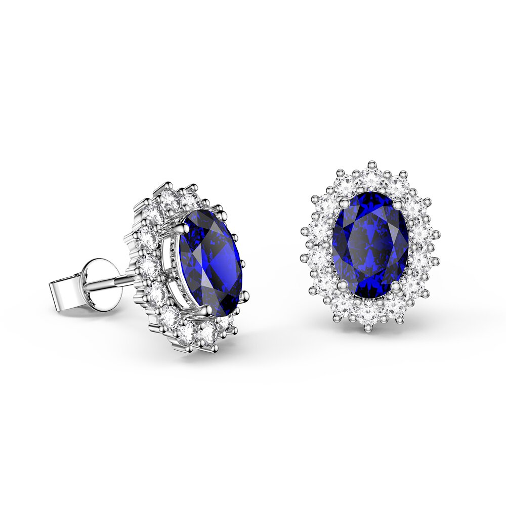 Eternity Oval Sapphire Platinum Plated Silver Stud Earrings Halo Jacket Set #2