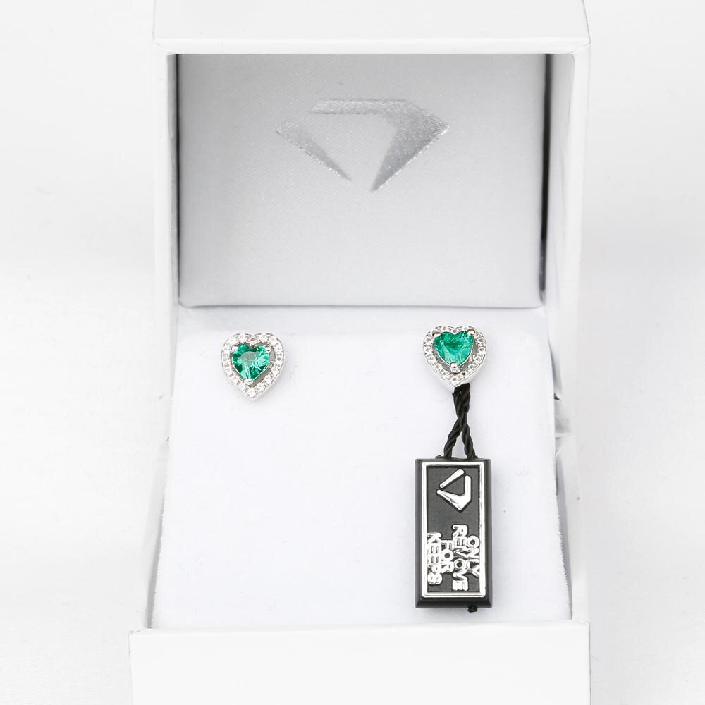 Charisma Heart Emerald  and Moissanite 18ct White Gold Stud Earrings Halo Jacket Set #6