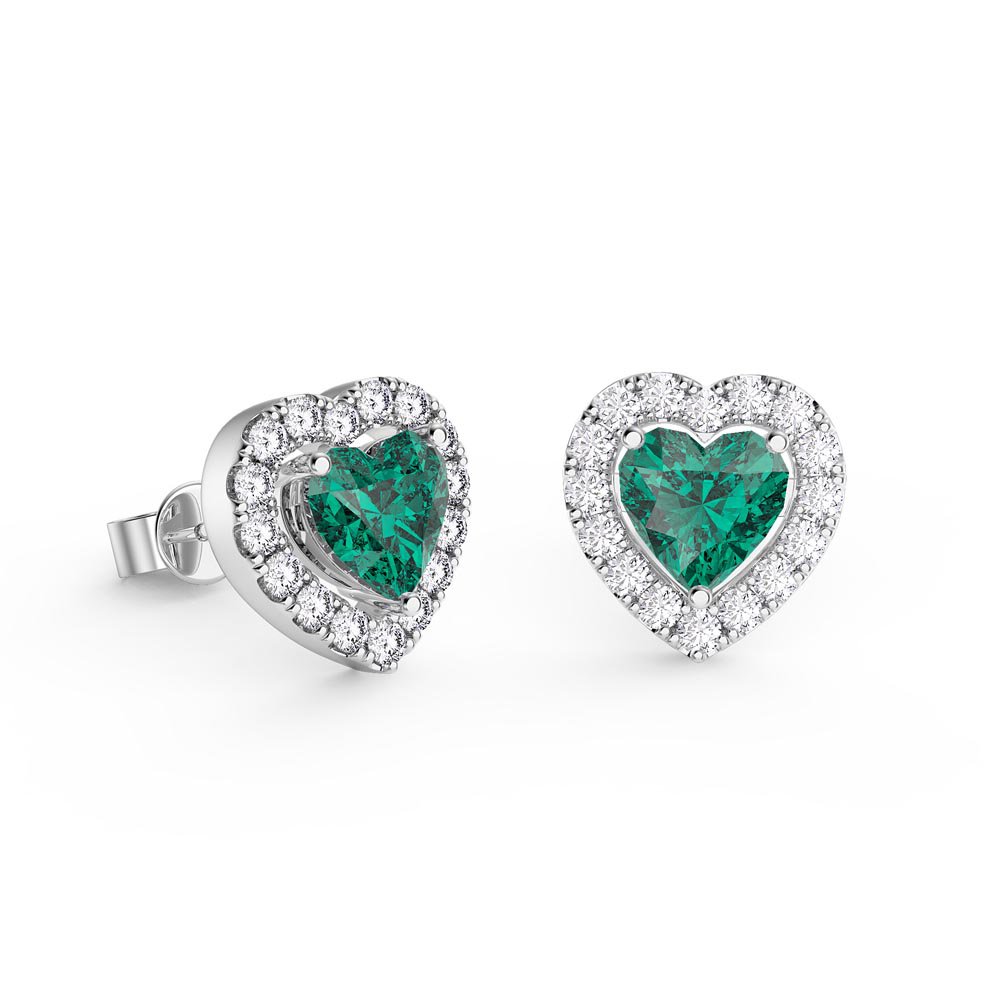 Charisma Heart Emerald  and Moissanite 18ct White Gold Stud Earrings Halo Jacket Set #2