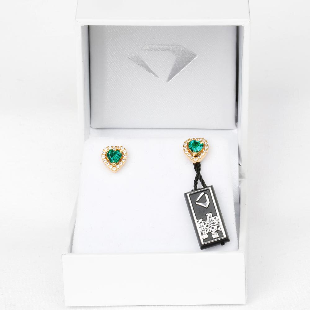 Charisma Heart Emerald  and Moissanite 18ct Yellow Gold Stud Earrings Halo Jacket Set #5