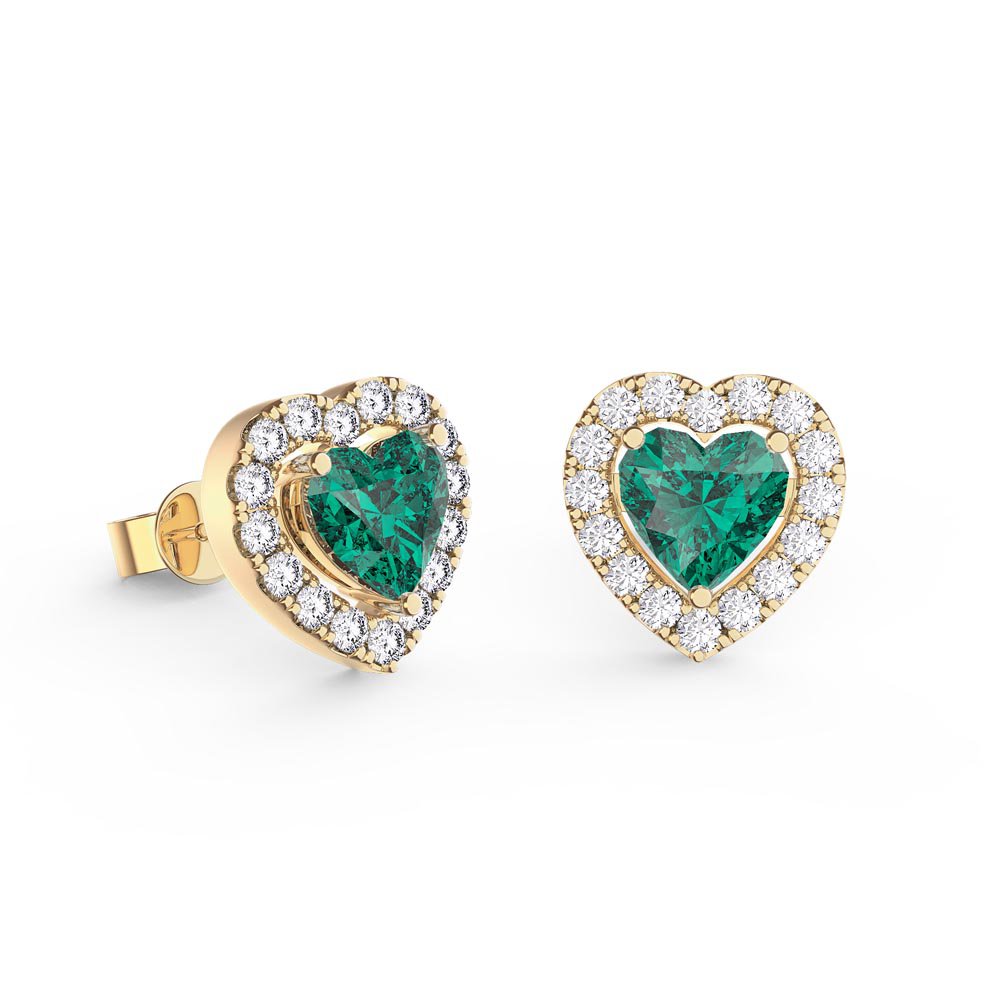 Charisma Heart Emerald  and White Sapphire 18ct Gold Vermeil Stud Earrings Halo Jacket Set #2