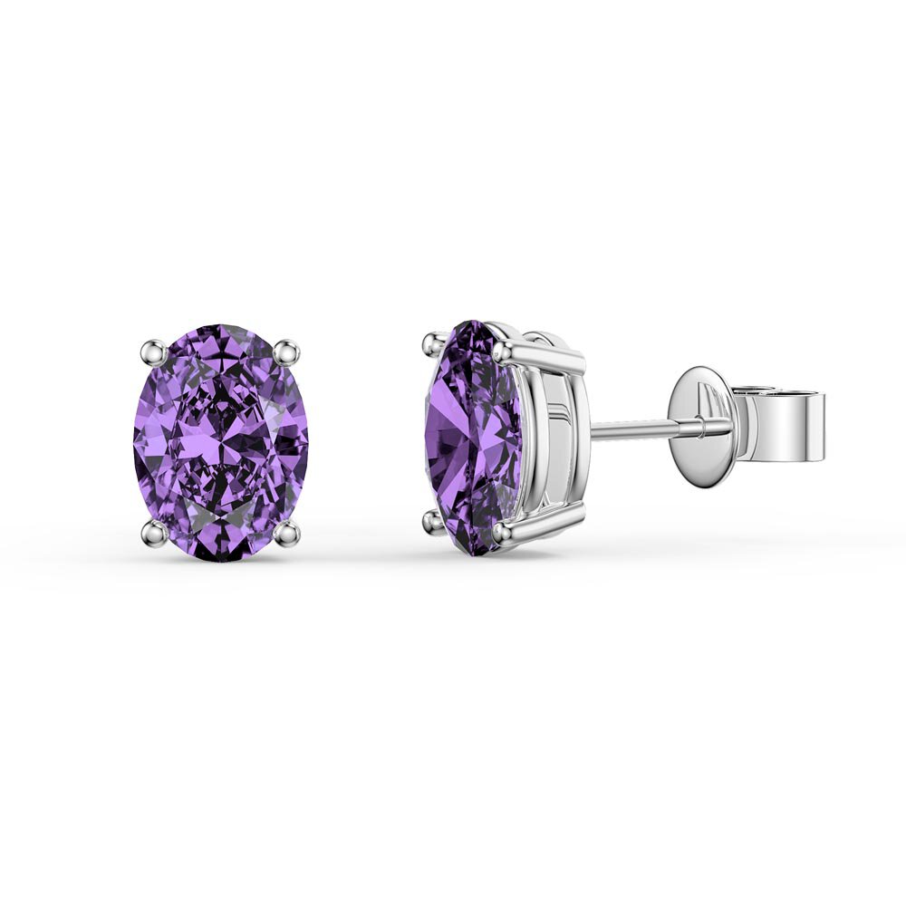 Eternity 2.0ct Oval Amethyst Platinum plated Silver Stud Earrings
