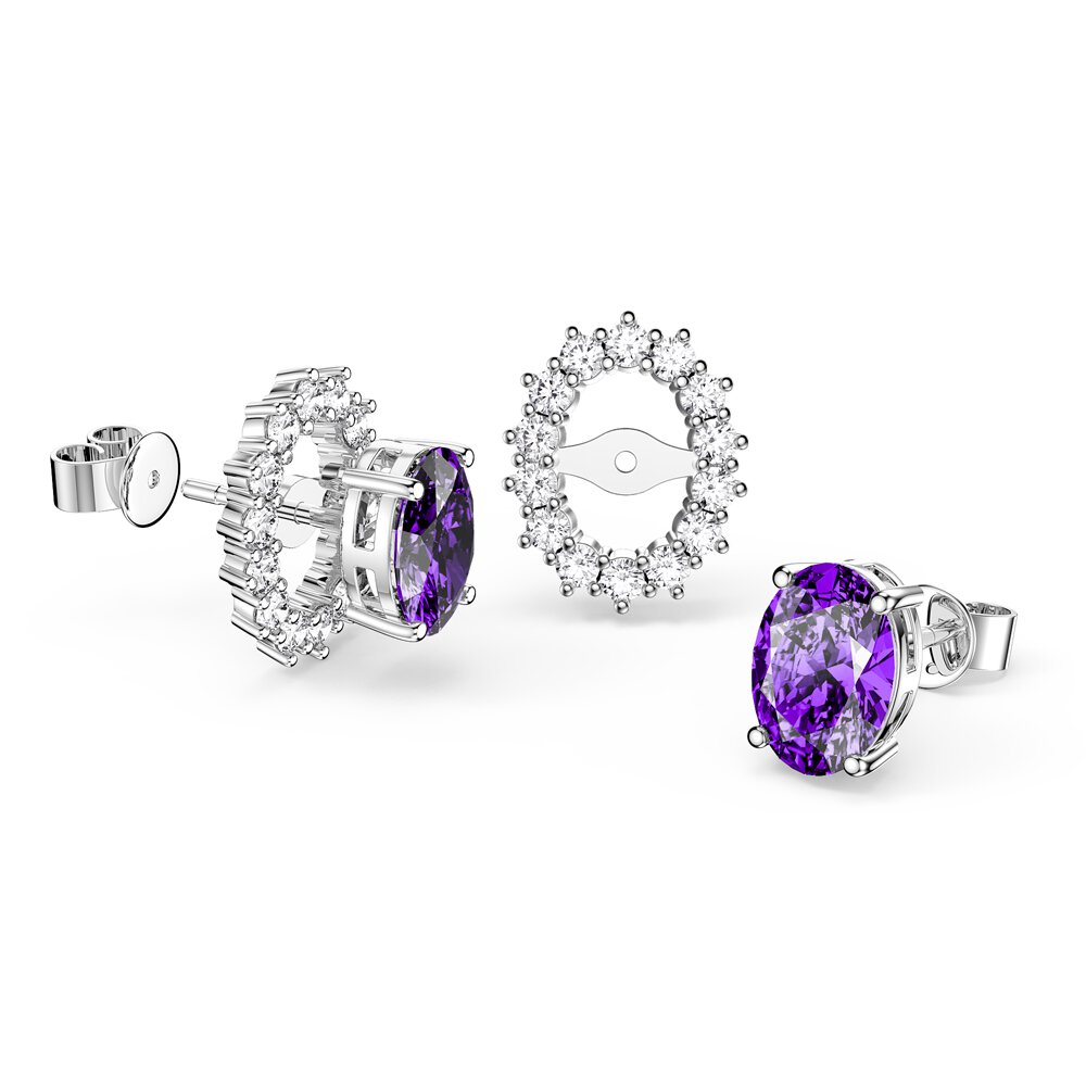 Eternity Oval Amethyst Platinum Plated Silver Stud Earrings Halo Jacket Set