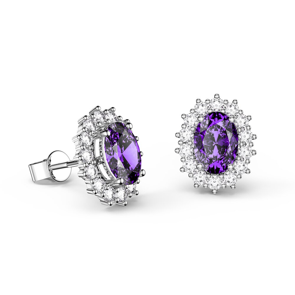 Eternity Oval Amethyst Platinum Plated Silver Stud Earrings Halo Jacket Set #2