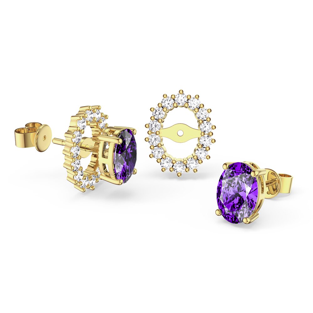 Eternity Oval Amethyst 18ct Gold Vermeil Stud Earrings Halo Jacket Set