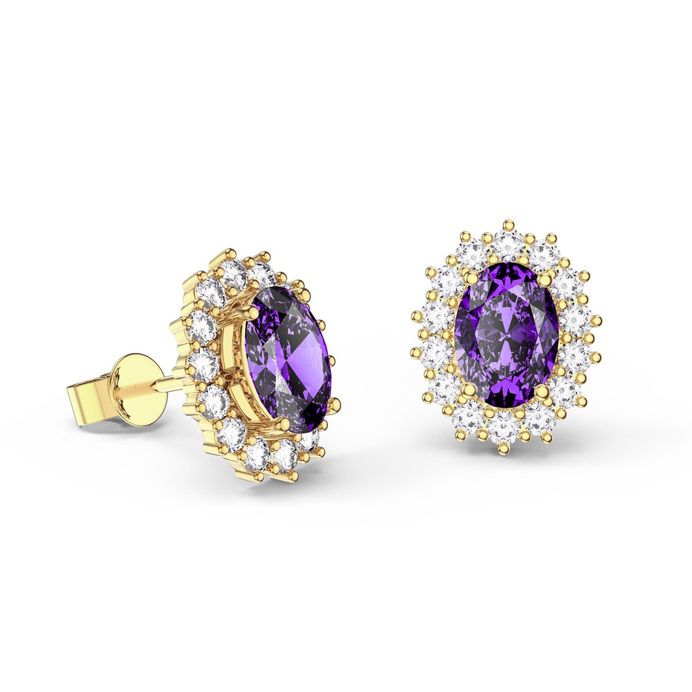 Eternity Oval Amethyst 18ct Gold Vermeil Stud Earrings Halo Jacket Set #2