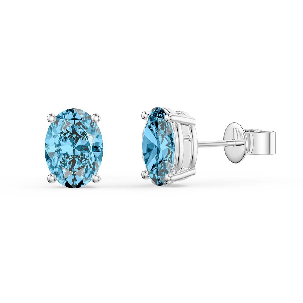 Eternity Oval Swiss Blue Topaz Platinum Plated Silver Stud Earrings Halo Jacket Set #3