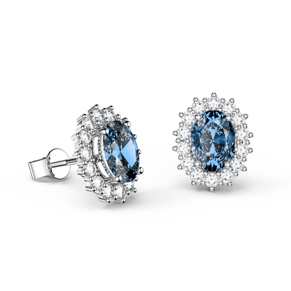 Eternity Oval Swiss Blue Topaz Platinum Plated Silver Stud Earrings Halo Jacket Set #2