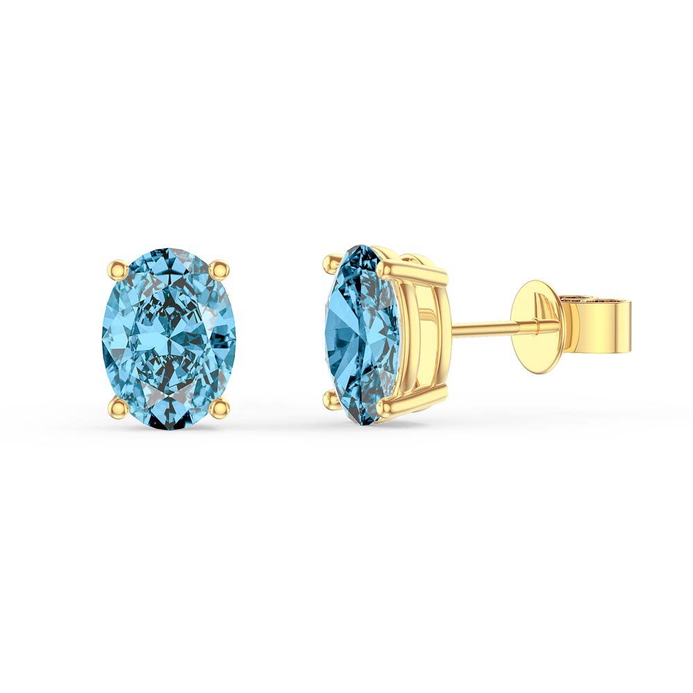 Eternity 2.0ct Oval Swiss Blue Topaz 9ct Yellow Gold Stud Earrings