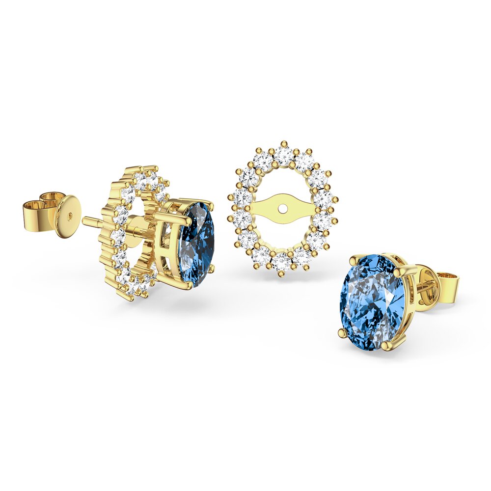 Eternity Oval Swiss Blue Topaz 18ct Gold Vermeil Stud Earrings Halo Jacket Set