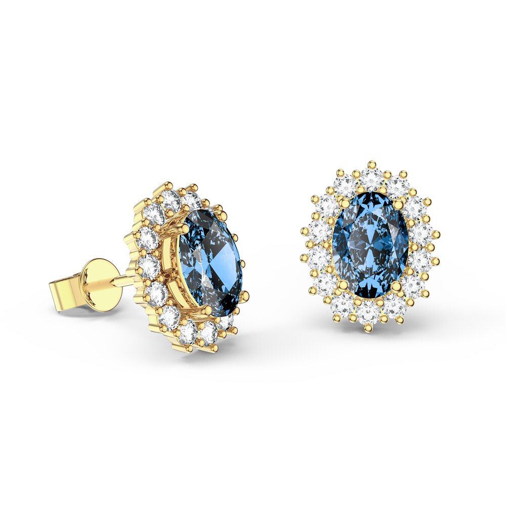 Eternity Oval Swiss Blue Topaz 18ct Gold Vermeil Stud Earrings Halo Jacket Set #2