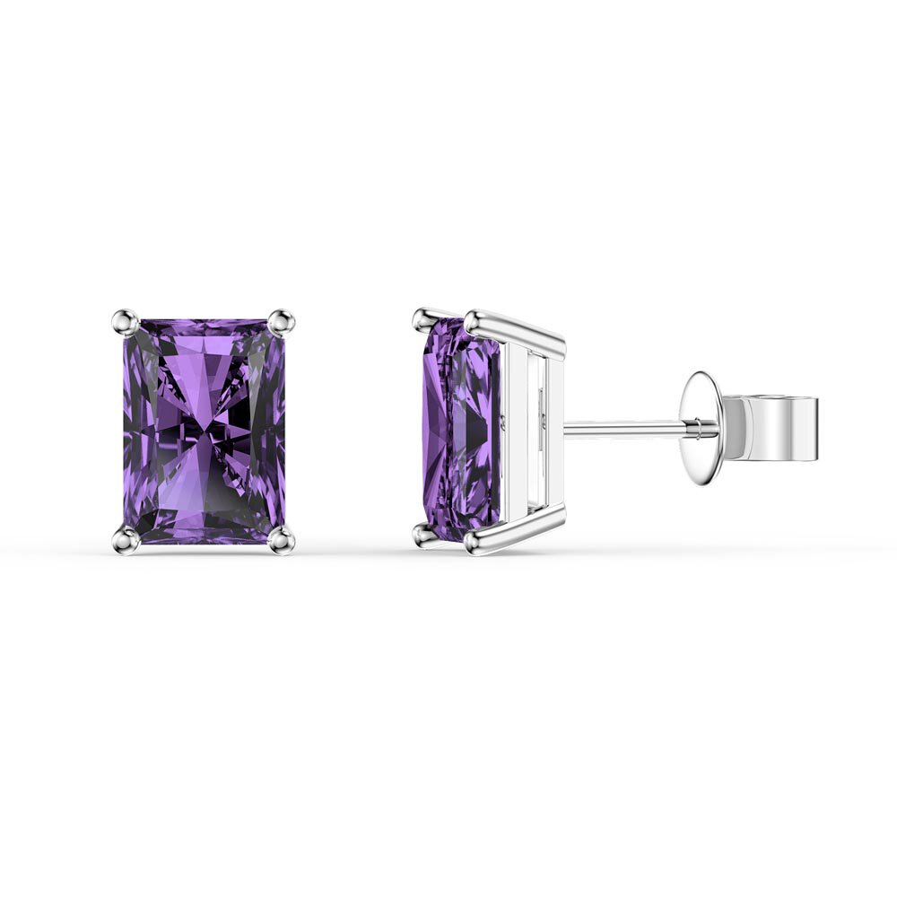 Princess 2ct Emerald Cut Amethyst Platinum Plated Silver Stud Earrings