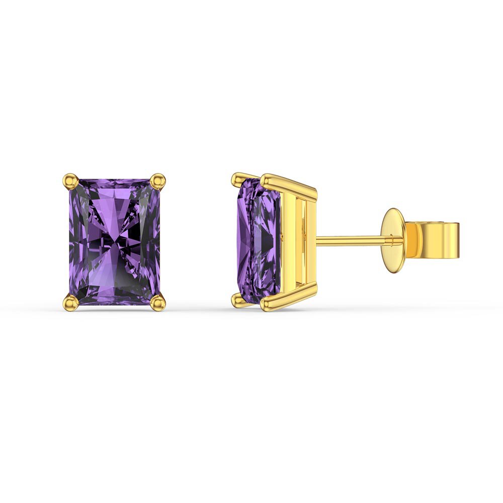 Princess 2ct Emerald Cut Amethyst 18ct Gold plated Stud Earrings