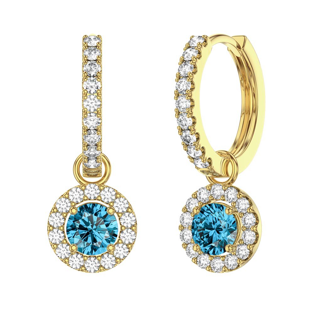Eternity 1ct Swiss Blue Topaz Halo 18ct Gold Vermeil Interchangeable Earring Hoop Drop Set
