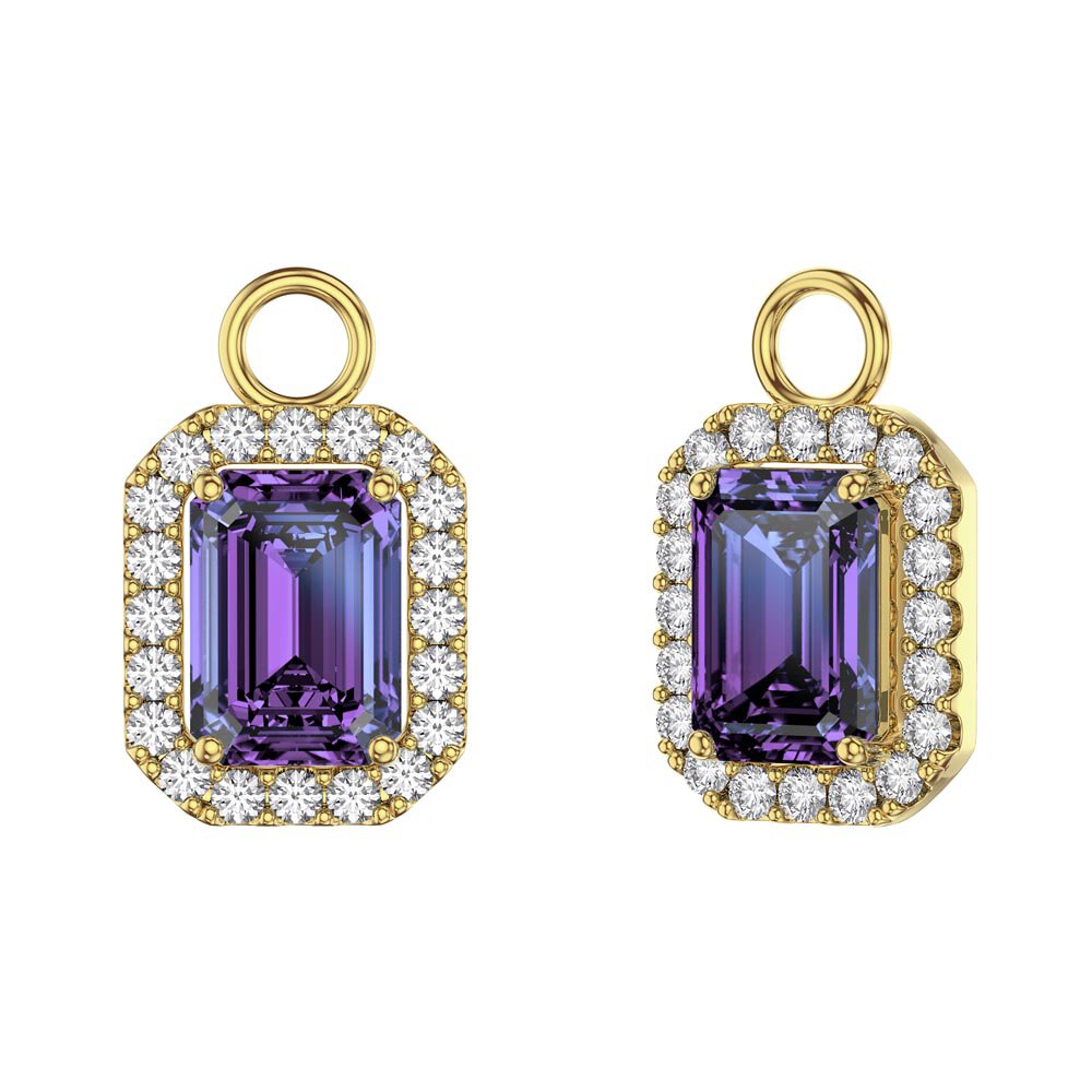 Princess 2ct Amethyst Emerald Cut Halo 18ct Gold Vermeil Interchangeable Earring Drops