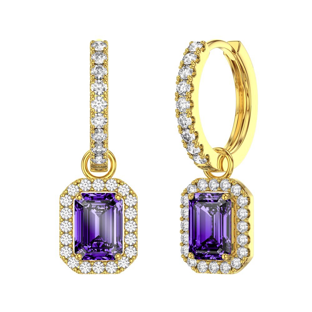 Princess 2ct Amethyst Emerald Cut Halo 18ct Gold Vermeil Interchangeable Earring Drops #5