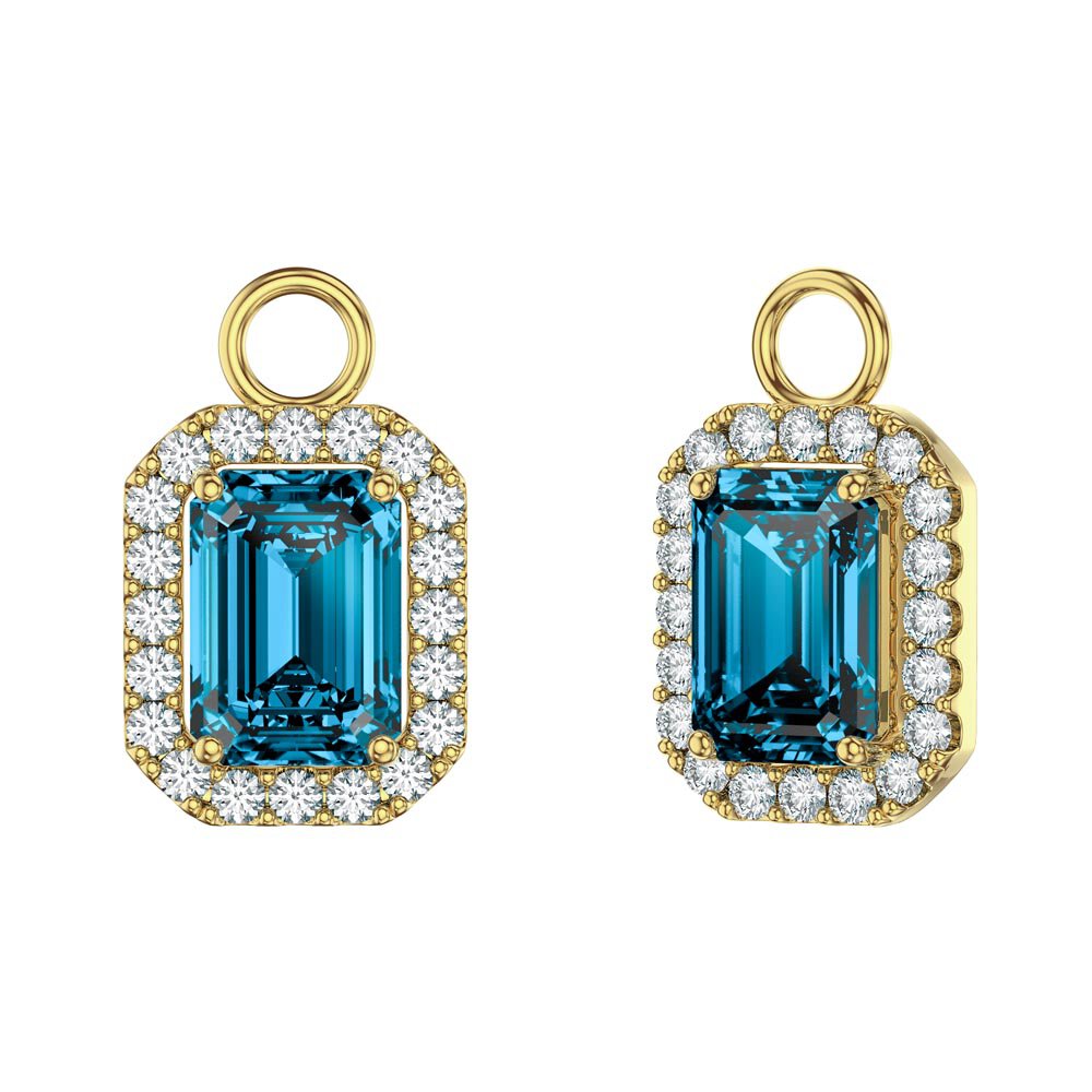 Princess 2ct Swiss Blue Topaz Emerald Cut Halo 18ct Gold Vermeil Interchangeable Earring Drops