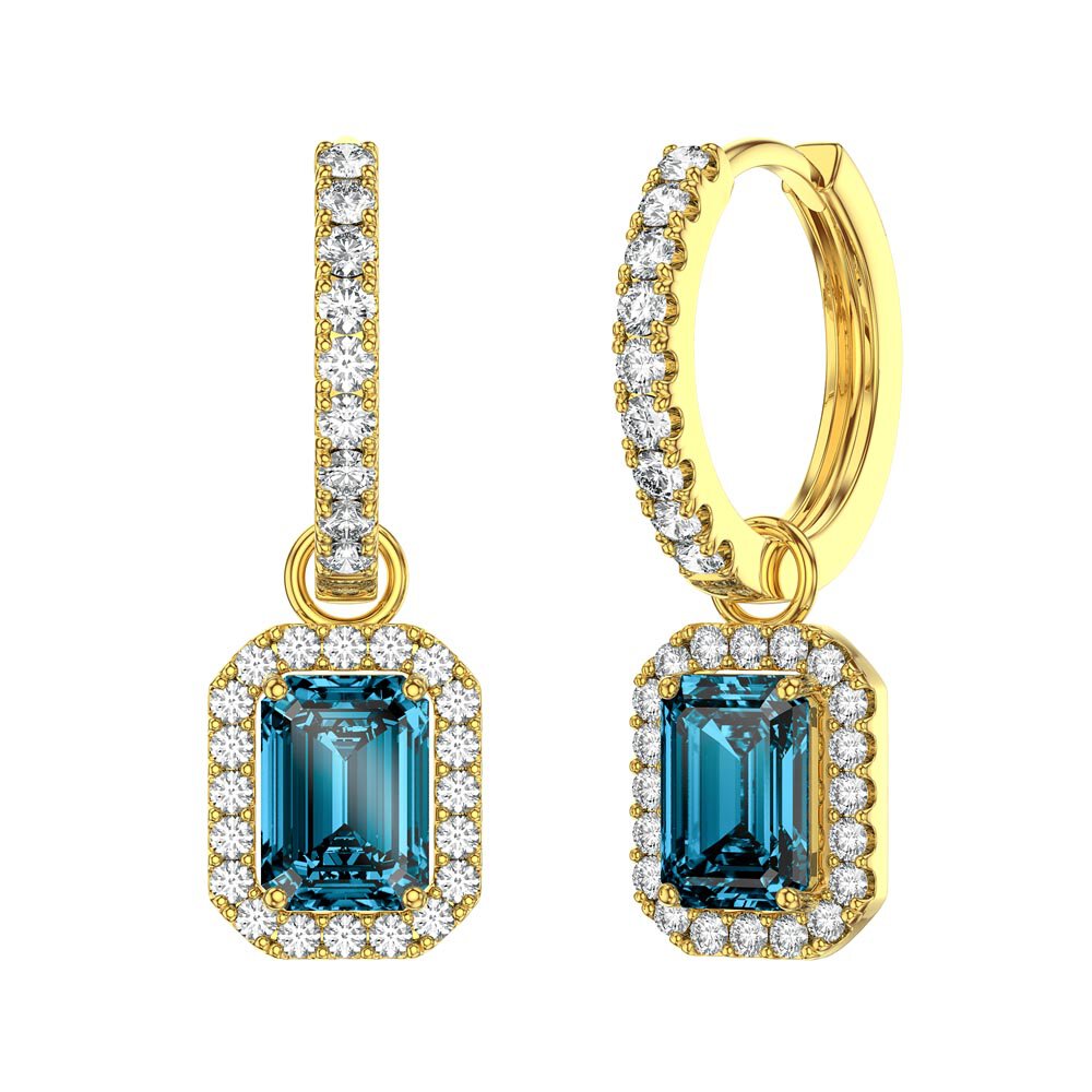 Princess 2ct Swiss Blue Topaz Emerald Cut Halo 18ct Gold Vermeil Interchangeable Earring Drops #5