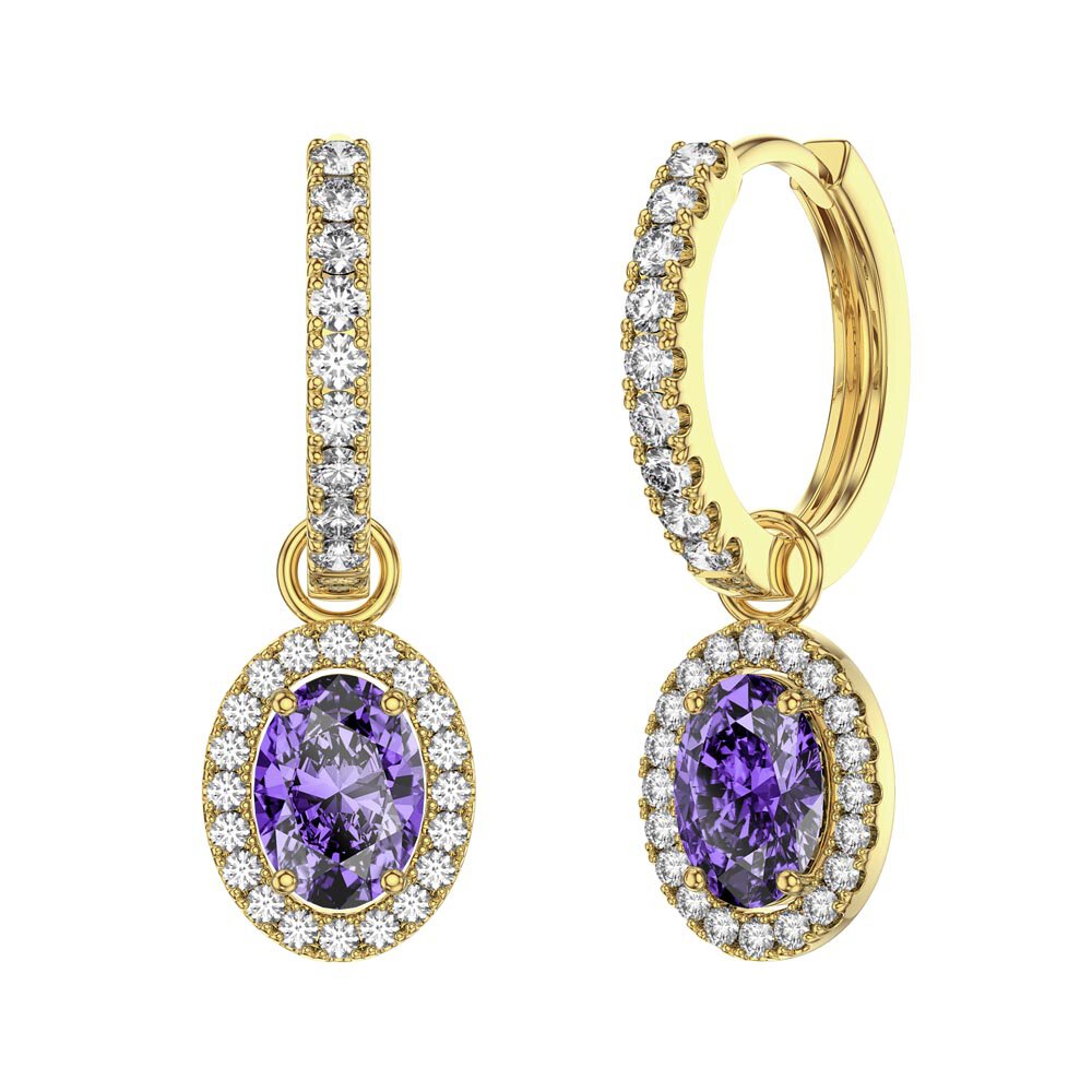 Eternity 1.5ct Amethyst Oval Halo 18ct Gold Vermeil Interchangeable Hoop Drop Set